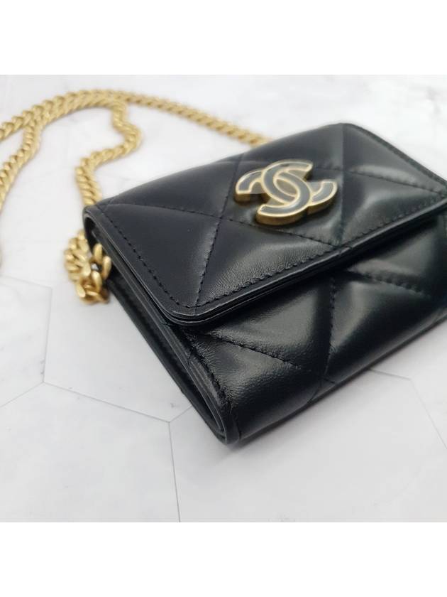 Black CC logo flap chain card wallet black gold plated - CHANEL - BALAAN 4