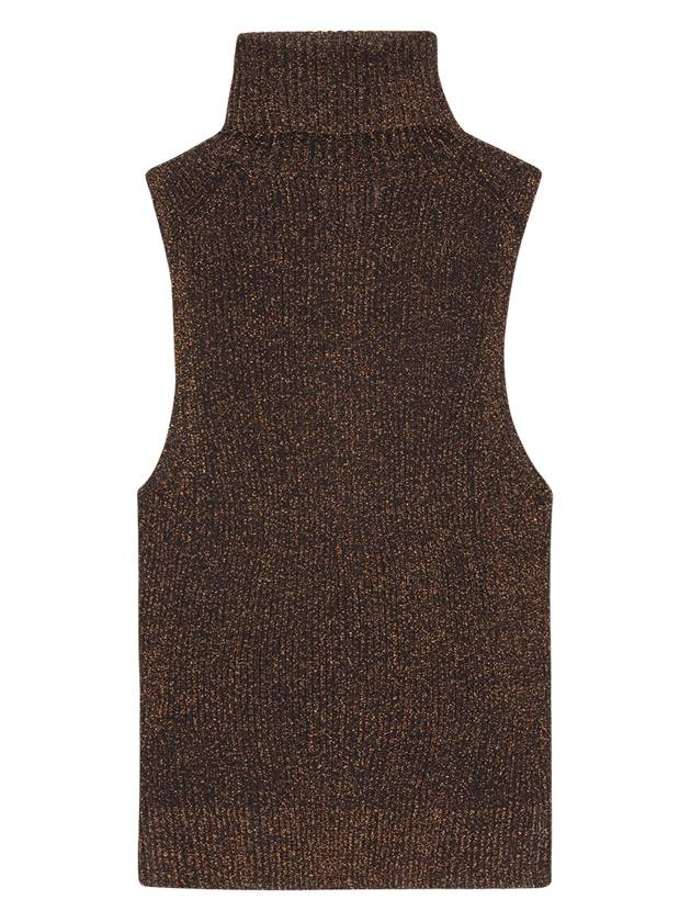 Sparkle Rib Sleeveless Turtleneck Brown - GANNI - BALAAN 3