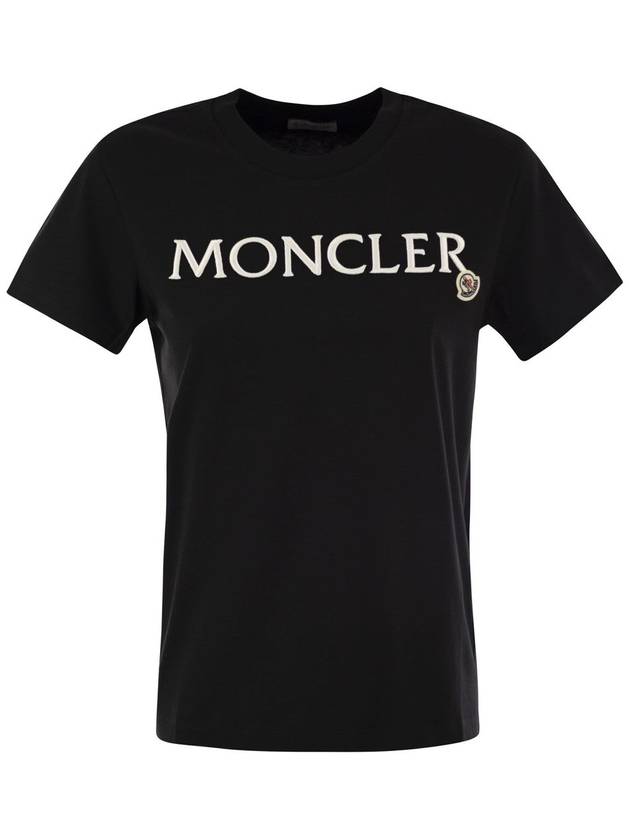 Women's Embroidered Logo Short Sleeve T-Shirt Black - MONCLER - BALAAN 2