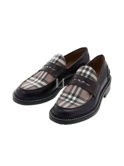 Men's Vintage Check Panel Leather Loafers Brown - BURBERRY - BALAAN 2