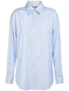 Striped Cotton Poplin Monogram Long Sleeve Shirt Blue - SAINT LAURENT - BALAAN 1