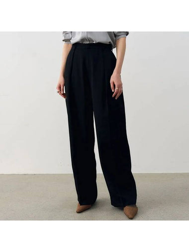 Linen Semi-Wide Pants Black - NOIRER FOR WOMEN - BALAAN 1