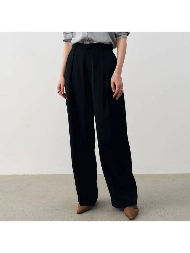 Linen Semi-Wide Pants Black - NOIRER FOR WOMEN - BALAAN 2