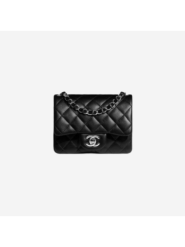 Mini Flap Bag Lambskin Silver Black - CHANEL - BALAAN 1