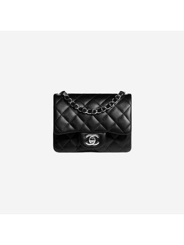 Mini Flap Bag Lambskin Silver Black - CHANEL - BALAAN 1