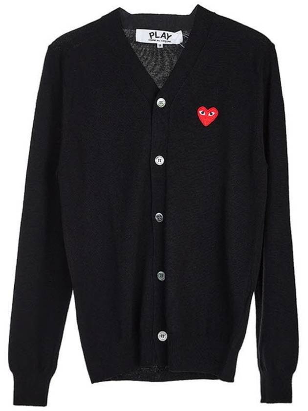 Men's Red Heart Wappen Wool Cardigan Black - COMME DES GARCONS PLAY - BALAAN 3