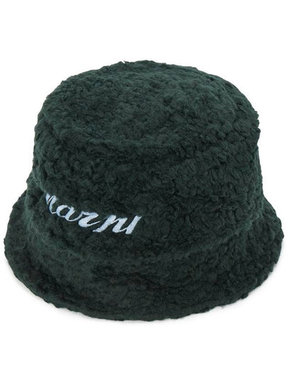 Teddy Embroidered Logo Fleece Bucket Hat Dark Green - MARNI - BALAAN 2