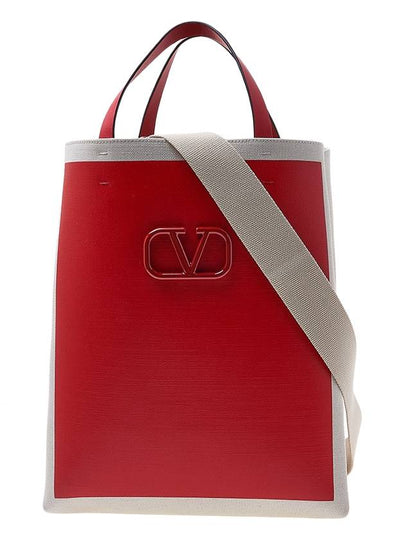 V Logo Signature Canvas Tote Bag Red - VALENTINO - BALAAN 2