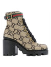 Women's GG Wool Ankle Worker Boots Beige - GUCCI - BALAAN 1