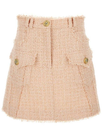 Light-Pink Frayed Tweed Mini Skirt In Wool Blend Woman - BALMAIN - BALAAN 1