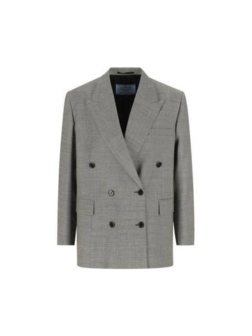 Double-Breasted Grisaille Jacket Grey - PRADA - BALAAN 1