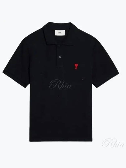 Heart Logo Polo Shirt Black - AMI - BALAAN 2