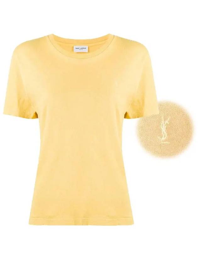 Monogram Embroidered Short Sleeve T-Shirt Yellow - SAINT LAURENT - BALAAN 2