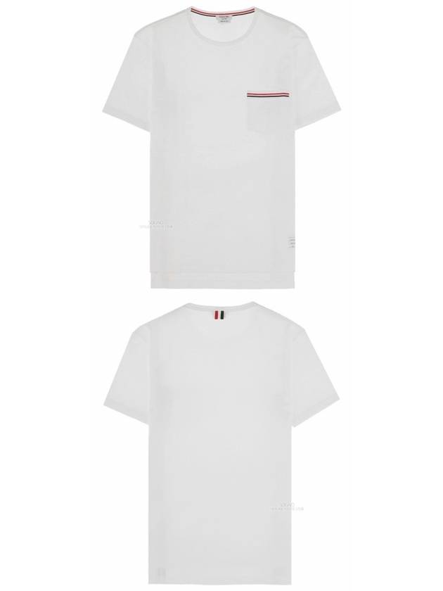 Men's Medium Weight Jersey Tipped Pocket Crewneck Short Sleeve T-Shirt White - THOM BROWNE - BALAAN 6