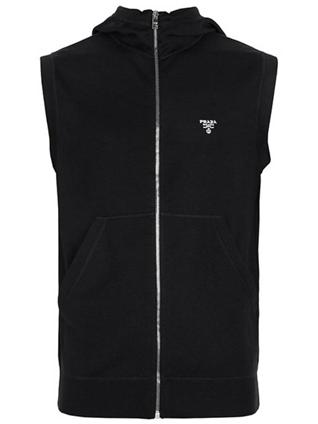 Logo Zip Up Hoodie Vest Black - PRADA - BALAAN 1