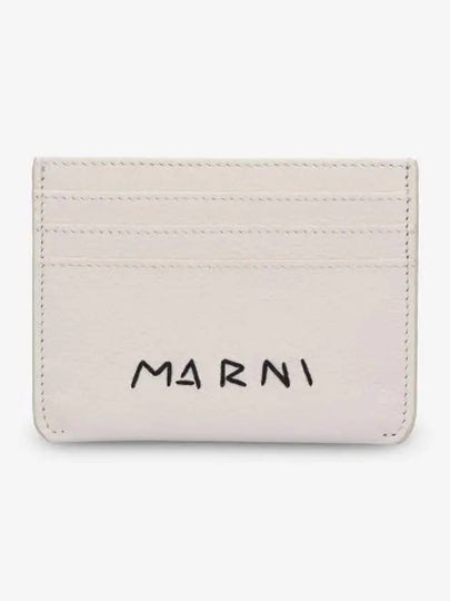 Embroidered Logo Leather Card Wallet White - MARNI - BALAAN 2