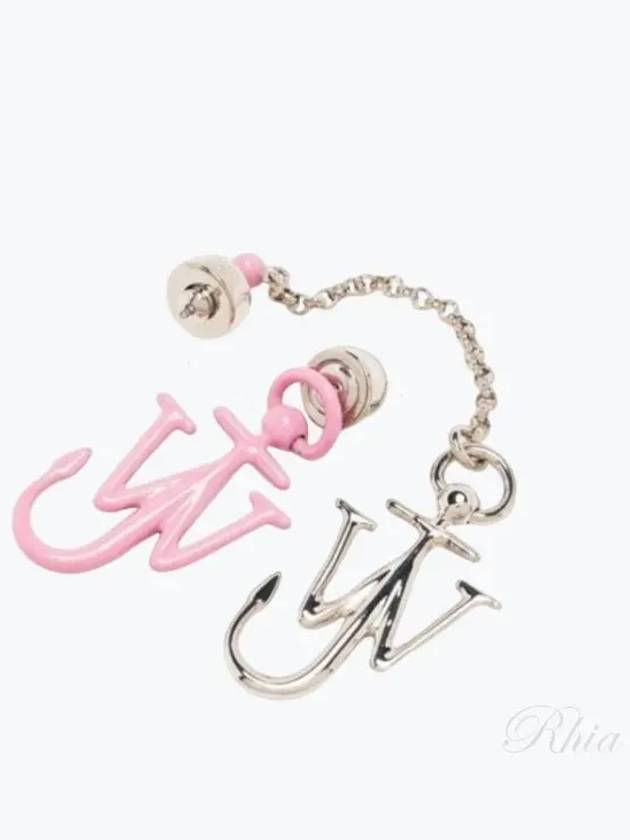 Anchor Asymmetrical Metal Earrings Pink Silver - JW ANDERSON - BALAAN 2