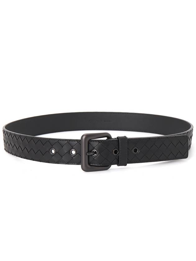 Men's Intrecciato Leather Belt Black - BOTTEGA VENETA - BALAAN 3