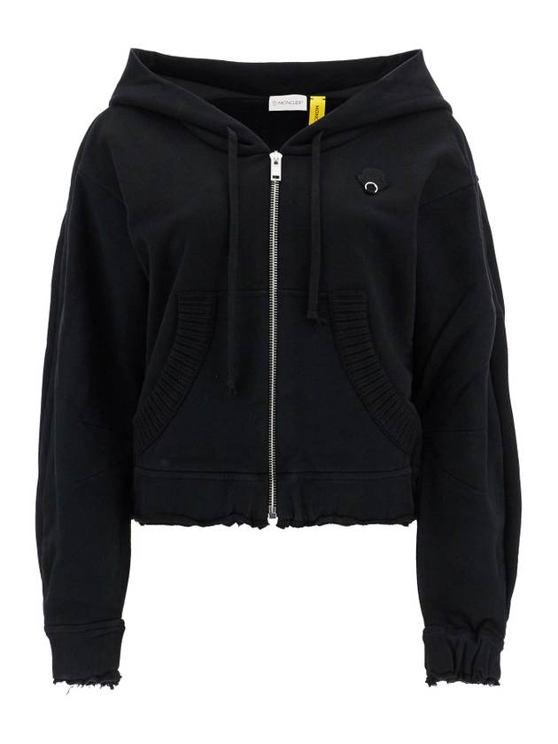 Willow Smith Eyelet Cotton Hooded Zip Up Black - MONCLER - BALAAN 1