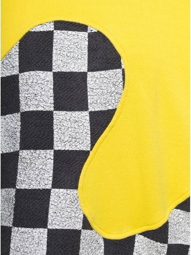 Yellow Check Pattern Panelled Hoodie In Cotton Unisex - ERL - BALAAN 3