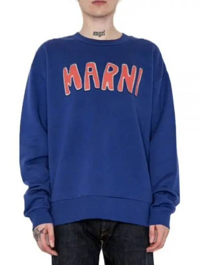 Logo Boat Neck Sweatshirt Blue - MARNI - BALAAN 2