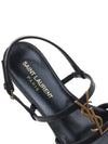 Women's Smooth Leather Gold Tone Monogram Detail Cassandra Flat Sandals Black - SAINT LAURENT - BALAAN 8