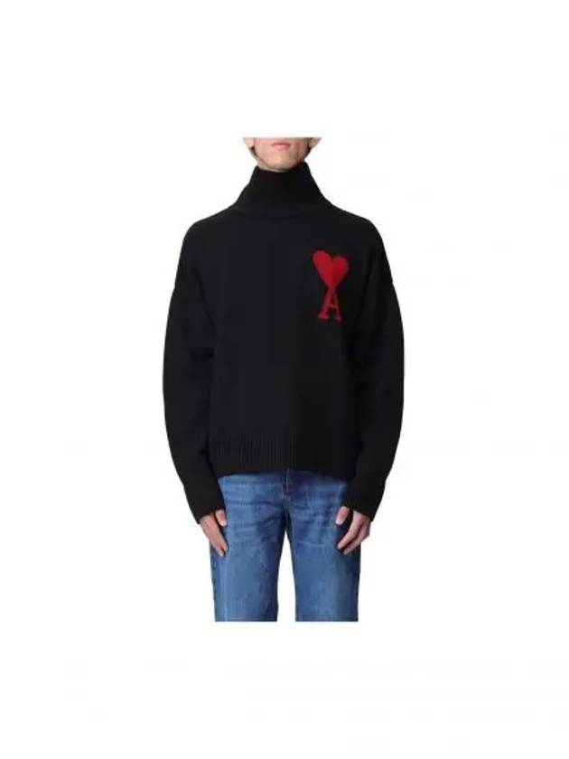 Intarsia Heart Logo Turtleneck Black - AMI - BALAAN 2