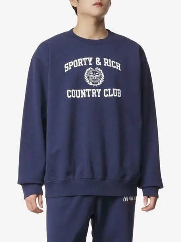 Varsity Crest Crew Neck Sweatshirt Navy CRAW2327NA - SPORTY & RICH - BALAAN 1