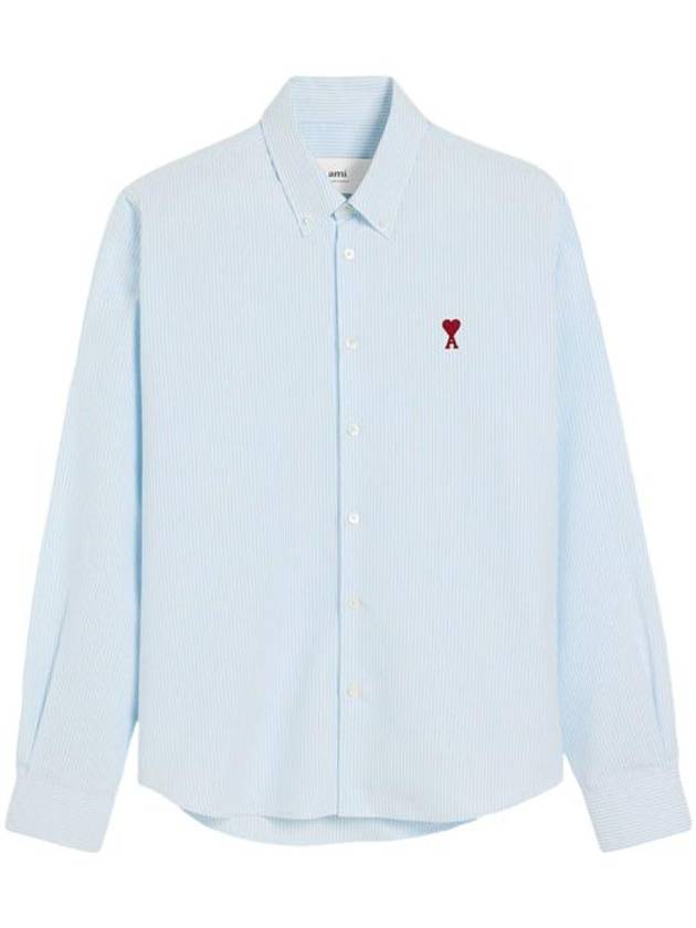 Logo Striped Long Sleeve Shirt Blue - AMI - BALAAN 2