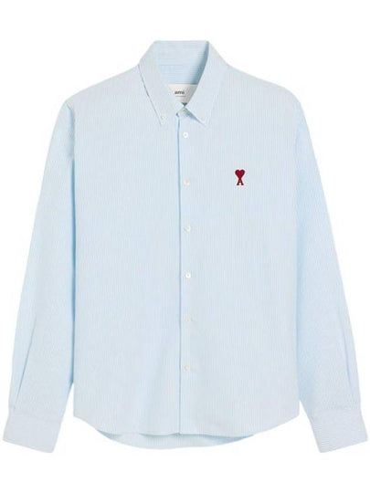 Logo Striped Long Sleeve Shirt Blue - AMI - BALAAN 2