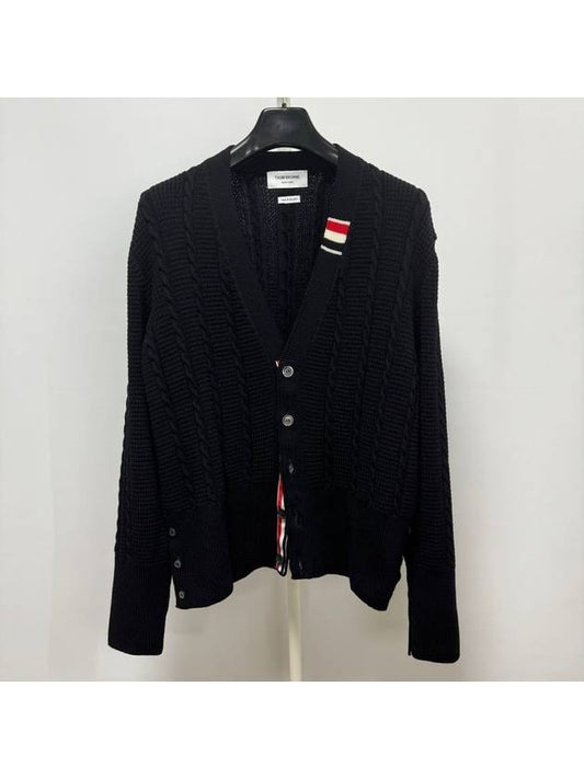 Cable Knitwear Virgin Wool Cardigan Navy - THOM BROWNE - BALAAN 2