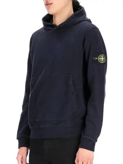 Snap Brushed Cotton Fleece Hoodie Navy - STONE ISLAND - BALAAN 2