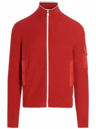 Logo Patch White Zipper Knit Cardigan Red - MONCLER - BALAAN 1