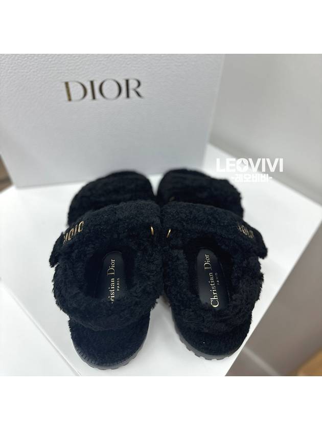 Logo Dioact Shearling Fleece Fur Slippers Sandals Black 37 SIZE - DIOR - BALAAN 6