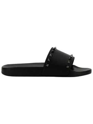 Rockstud Rubber Slippers Black - VALENTINO - BALAAN 1