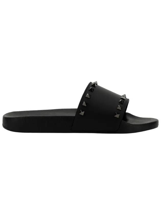 Rockstud Rubber Slippers Black - VALENTINO - BALAAN 1