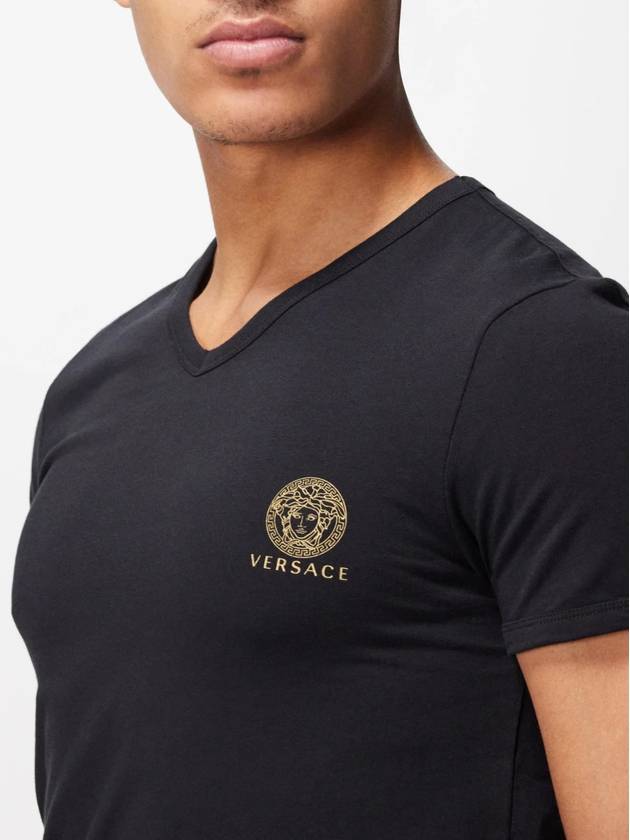 Men's Chest Medusa Logo Short Sleeve T-Shirt Black - VERSACE - BALAAN 4