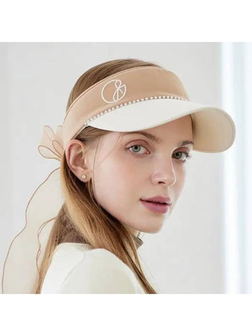 Women s Golf Wear Pearl Line Ribbon Sun Cap Beige - J JANE - BALAAN 1