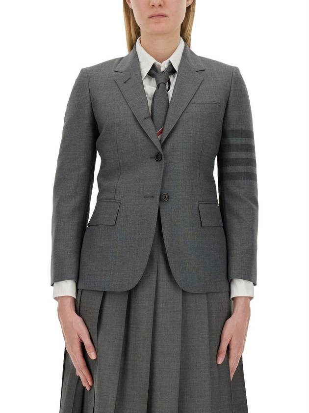 Women's Diagonal Stripe Single Breasted Wool Blazer Jacket Grey - THOM BROWNE - BALAAN 2