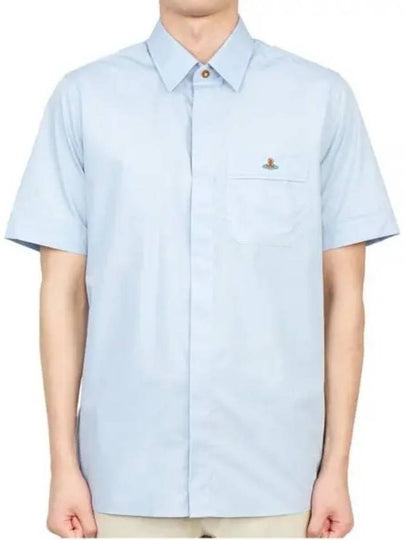 Men's Logo Classic Short Sleeve Shirt Light Blue - VIVIENNE WESTWOOD - BALAAN 2