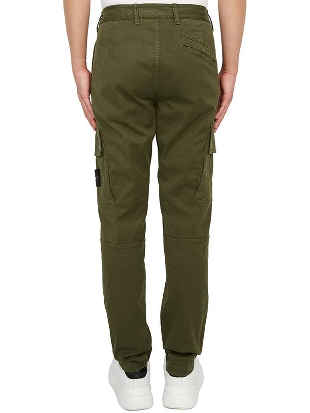 Garment Dyed Old Effect Stretch Broken Twill Cotton Cargo Pants Olive Green - STONE ISLAND - BALAAN 5