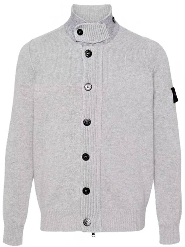 Wappen High Neck Button Up Wool Cardigan Melange Grey - STONE ISLAND - BALAAN 2