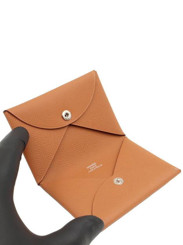 Caramel Absong Calfskin Calvi Card Holder B Engraved - HERMES - BALAAN 8