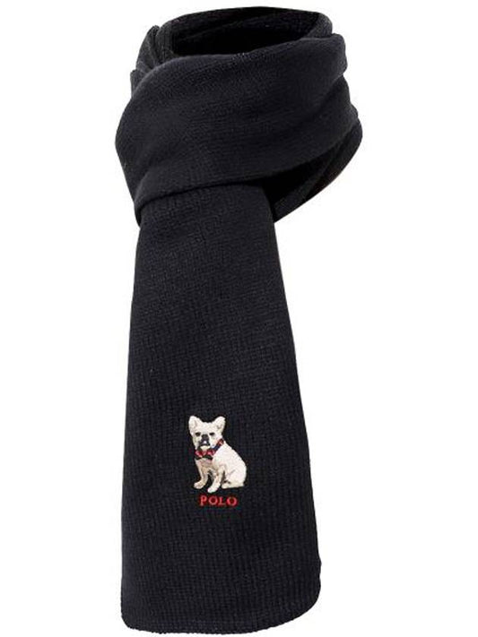 French Bulldog Embroidered Wool Muffler Black - POLO RALPH LAUREN - BALAAN.