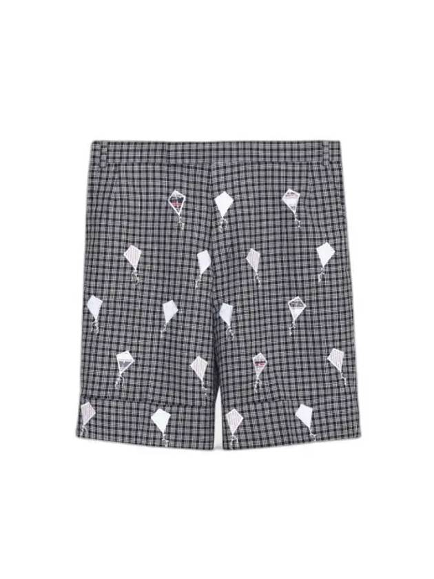 Satin Stitch Patchwork Wool Shorts Navy - THOM BROWNE - BALAAN 1