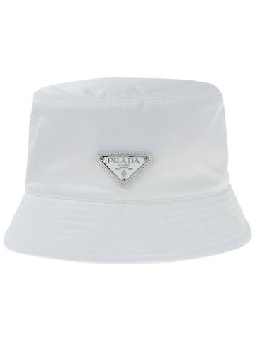 Re-Nylon Metal Triangular Logo Bucket Hat White - PRADA - BALAAN.