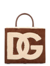 Shearling DG Logo Tote Bag Brown - DOLCE&GABBANA - BALAAN 1