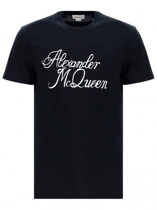 Signature Logo Short Sleeve T Shirt Black - ALEXANDER MCQUEEN - BALAAN 1