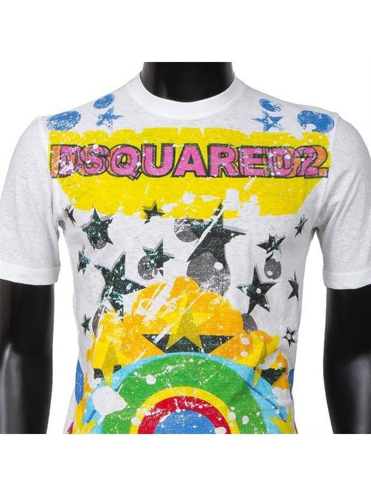 Men's Vintage Star Printing Short Sleeve T-Shirt Blue - DSQUARED2 - BALAAN 2