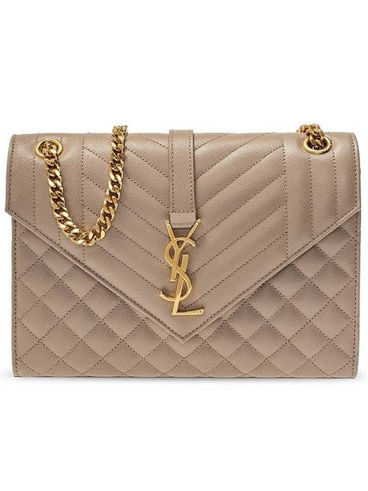 Gold Matelass Grain De Poudre Envelope Medium Shoulder Bag Dark Beige - SAINT LAURENT - BALAAN 1